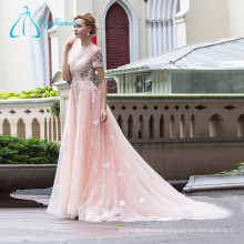 Lace Appliques Tulle Sheath Pink Wedding Dress